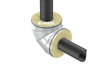Izolace potrubních kolen je jednoduchá s prefabrikovanými izolačními díly tvarovek PAROC HVAC Bend AluCoat T